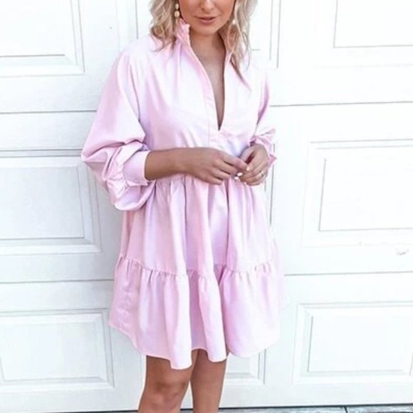 Baby Pink Babydoll Mini Long sleeved Dress - Picture 2 of 13